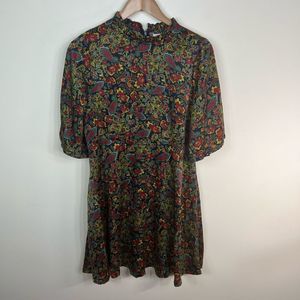 Melloday Vintage High Ruffle Neck Paisley Dress